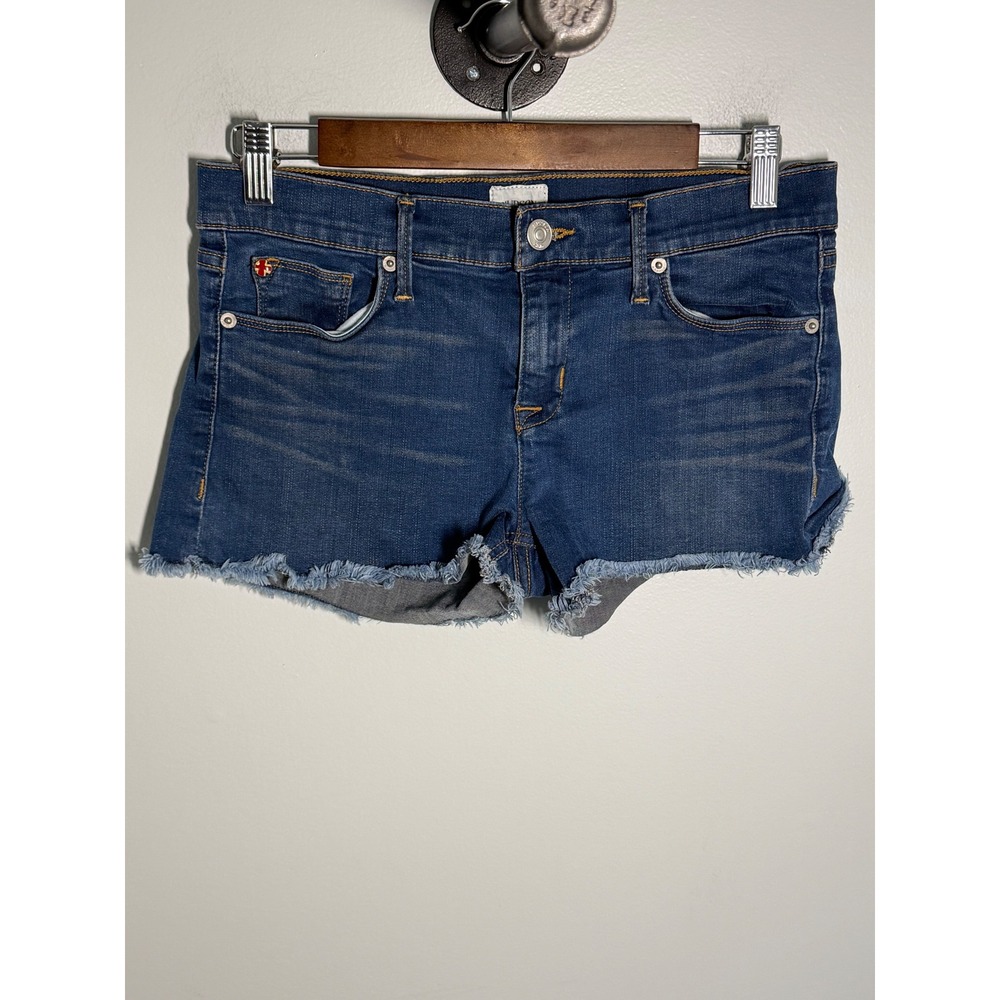 Hudson Amber Raw Edge Hem Denim Shorts Medium Wash Blue Size 27 WR654DBB